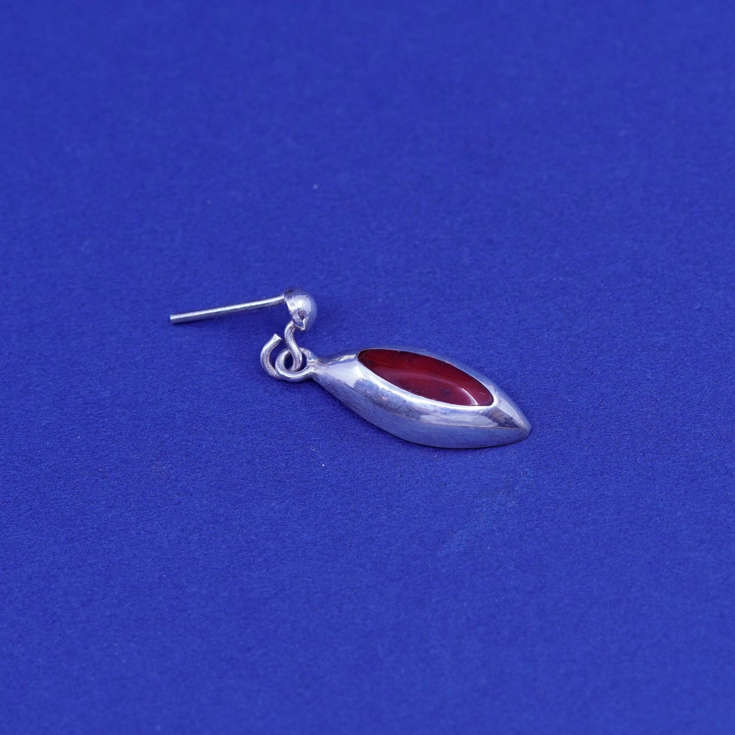 Vintage Sterling silver handmade earrings, 925 marquise drops with red jasper