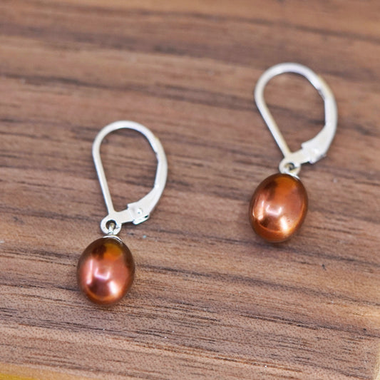 Vintage Sterling 925 silver handmade earrings with copper colored pearl