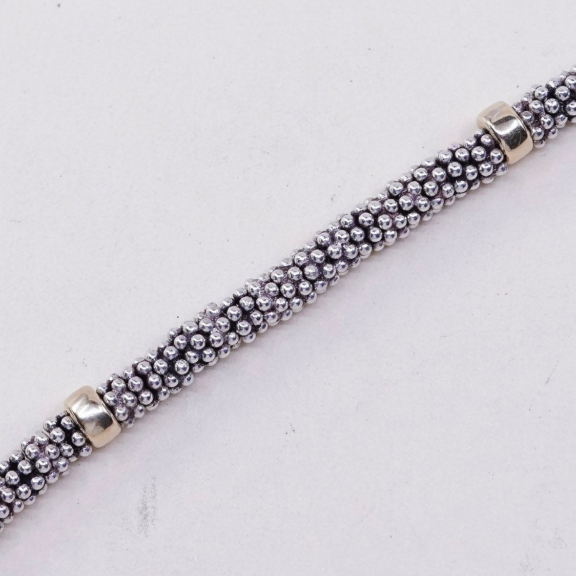 7.25", Vintage handmade bracelet, 14K beads with 925 silver beads and toggle closure, silver tested