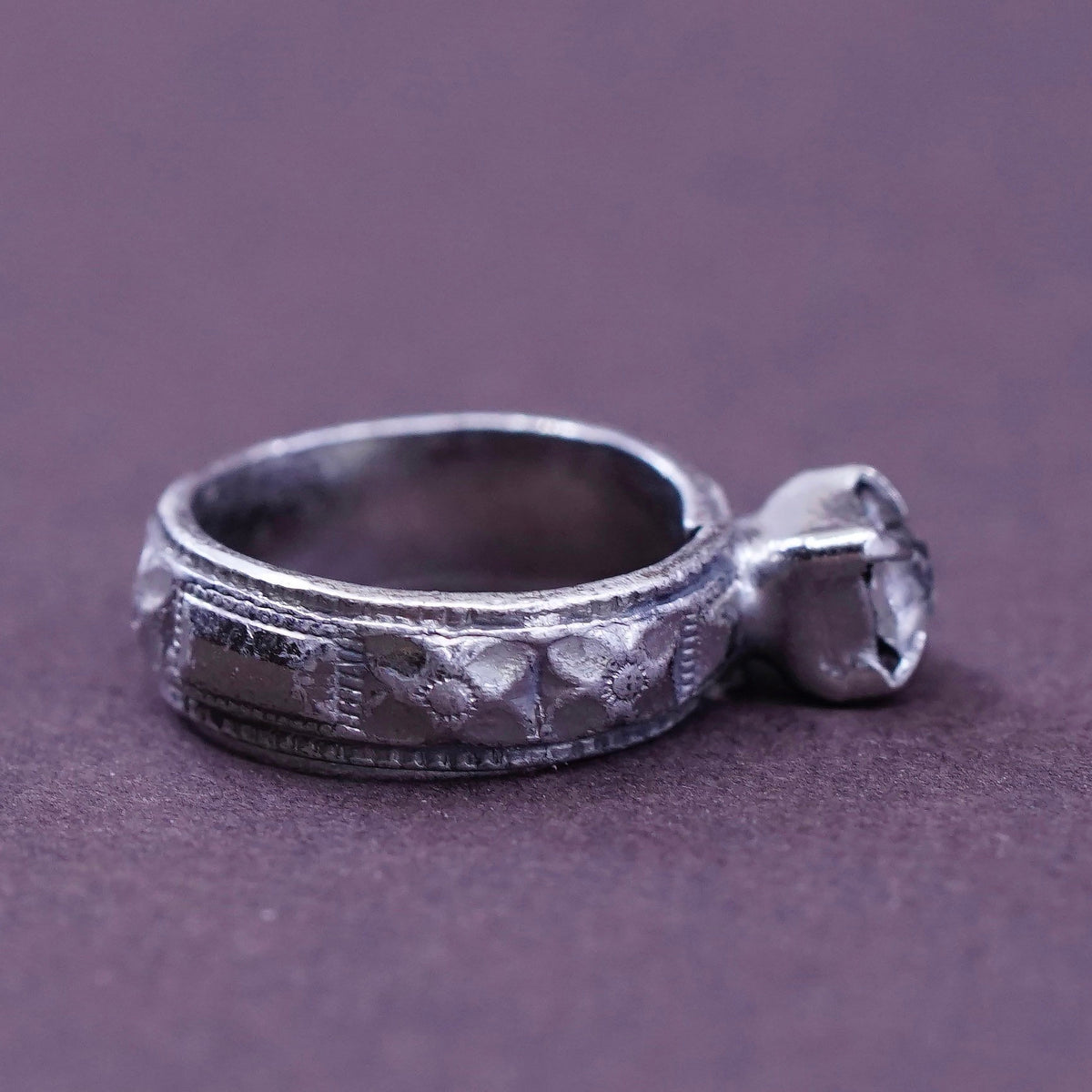 Vintage Sterling silver handmade pendant, 925 wedding ring charm with cz