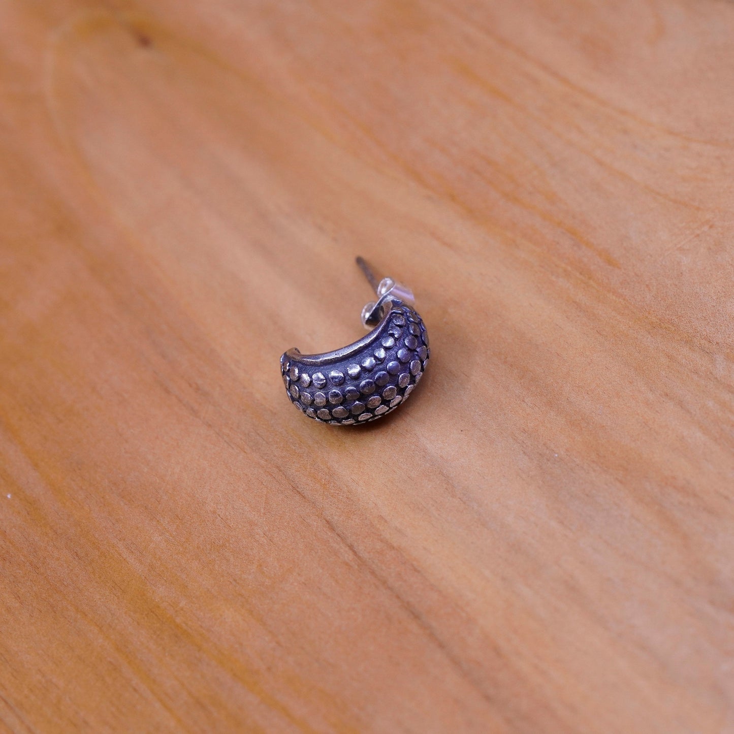 0.5”, vintage Sterling silver handmade earrings, 925 bead textured hoops