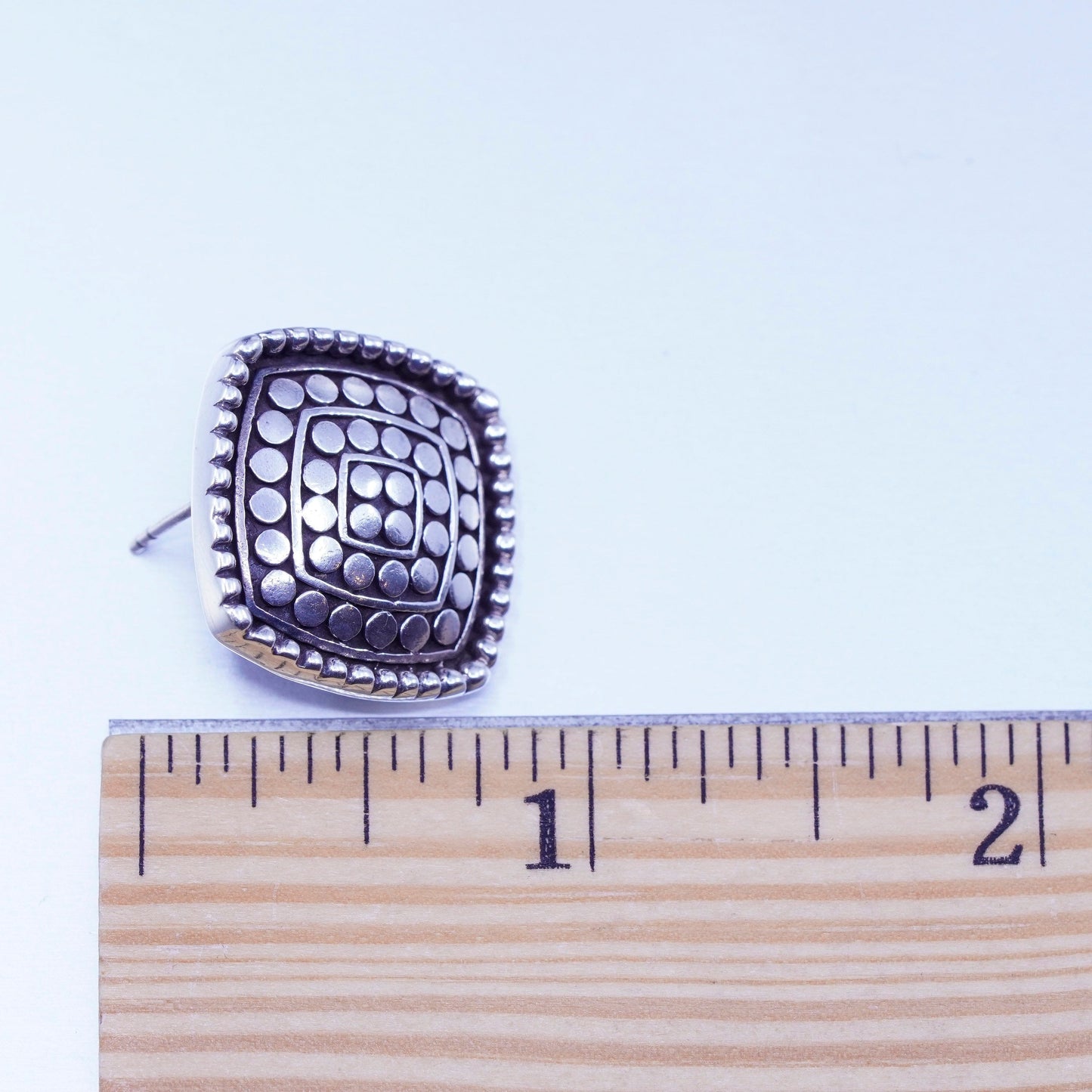 0.75”, Vintage Sterling 925 silver handmade earrings, square bead studs