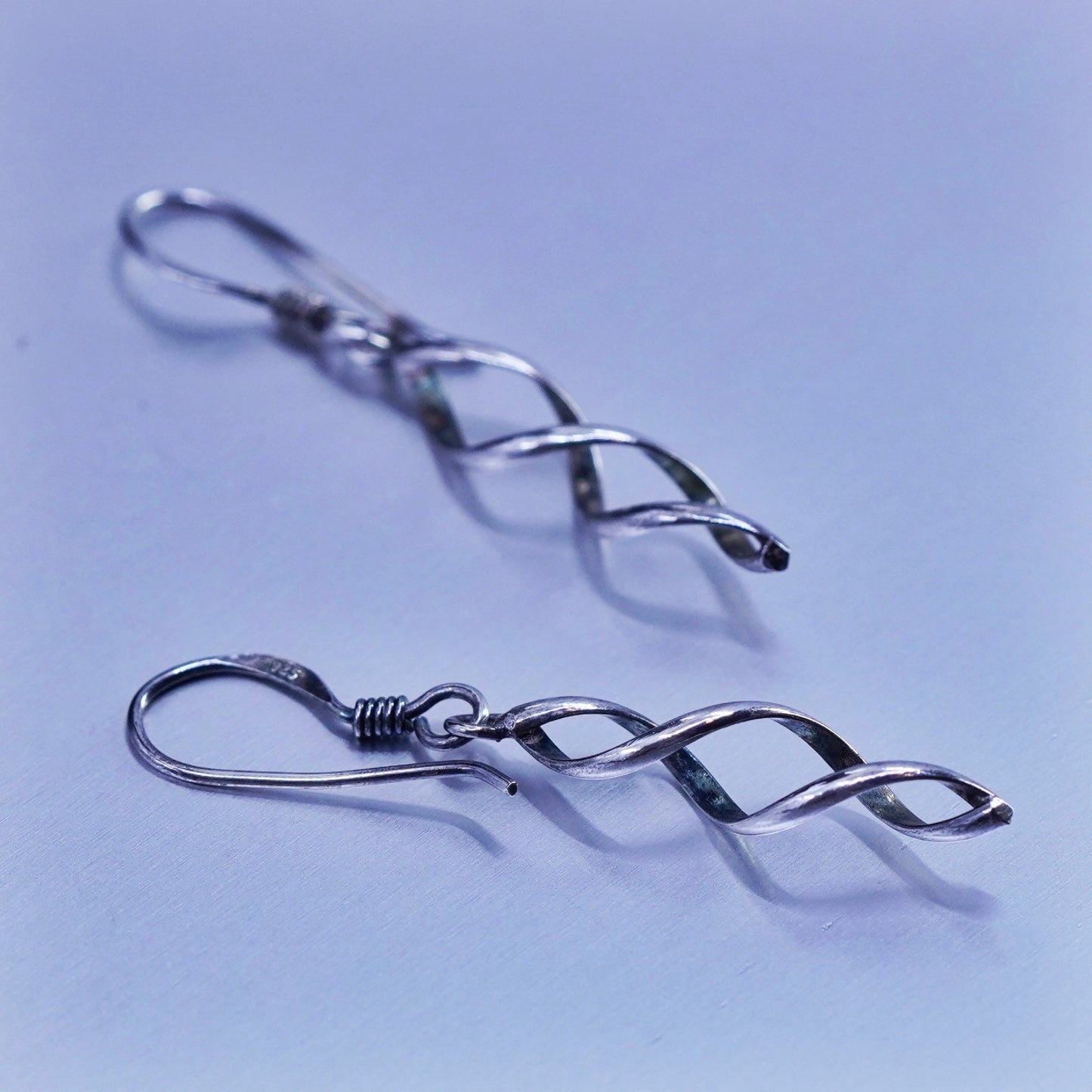 Vintage Sterling 925 silver handmade twisted earrings drops