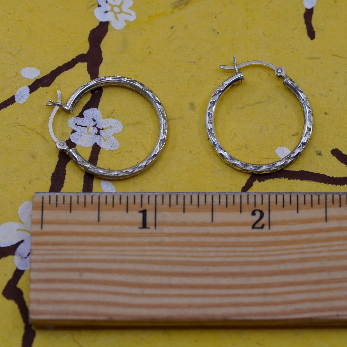 1”, Vintage Sterling silver handmade earrings, textured 925 hoops