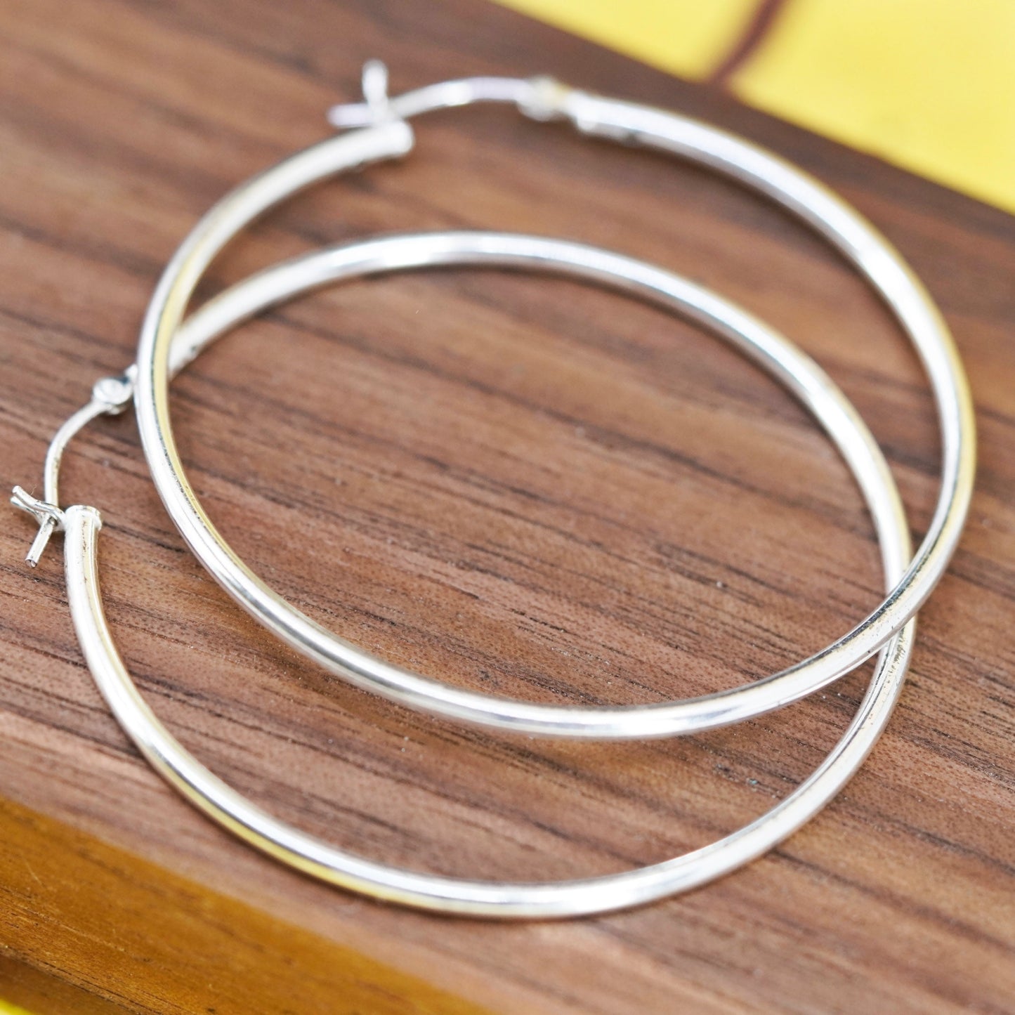 1.75”, vintage Sterling silver handmade earrings, 925 silver hoops
