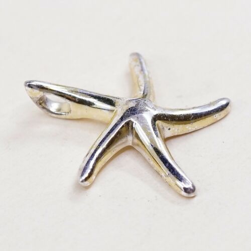 Vintage Sterling Silver Handmade Pendant, Solid 925 Silver Star Starfish Charm