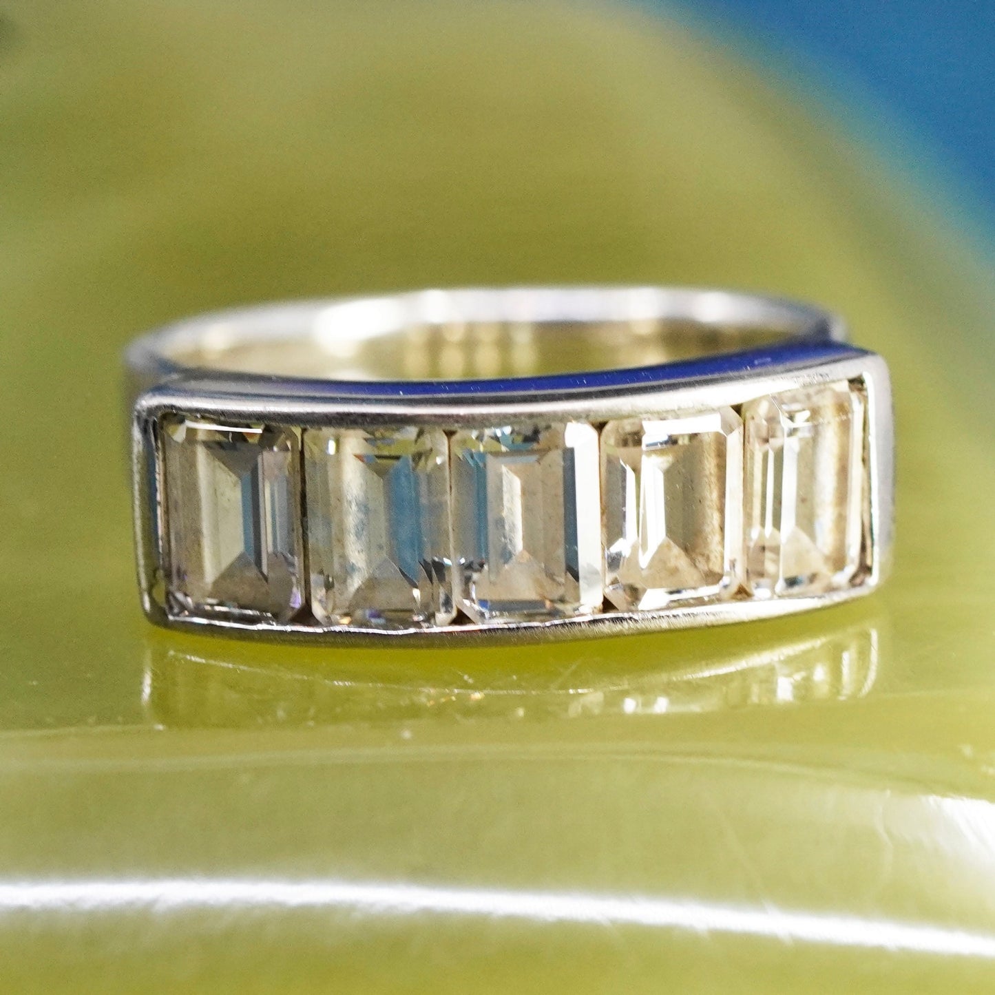 Size 8, vintage Sterling 925 silver handmade ring, 925 stackable band with Cz