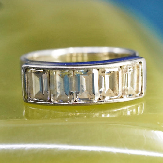 Size 8, vintage Sterling 925 silver handmade ring, 925 stackable band with Cz