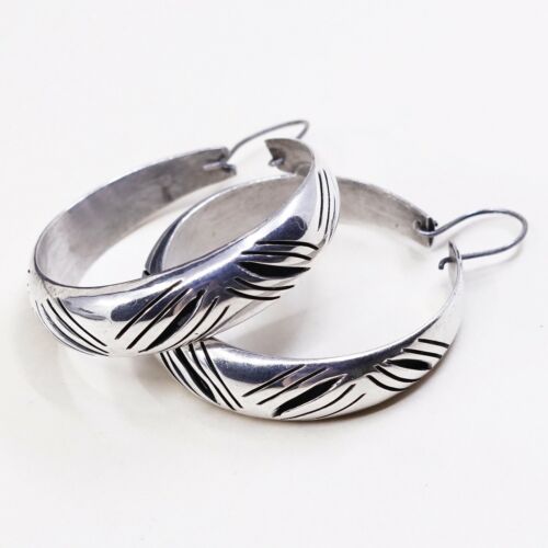 1.5”, Vtg Sterling Silver Handmade Earrings, Lightwight 925 Silver Hoops, Huggie