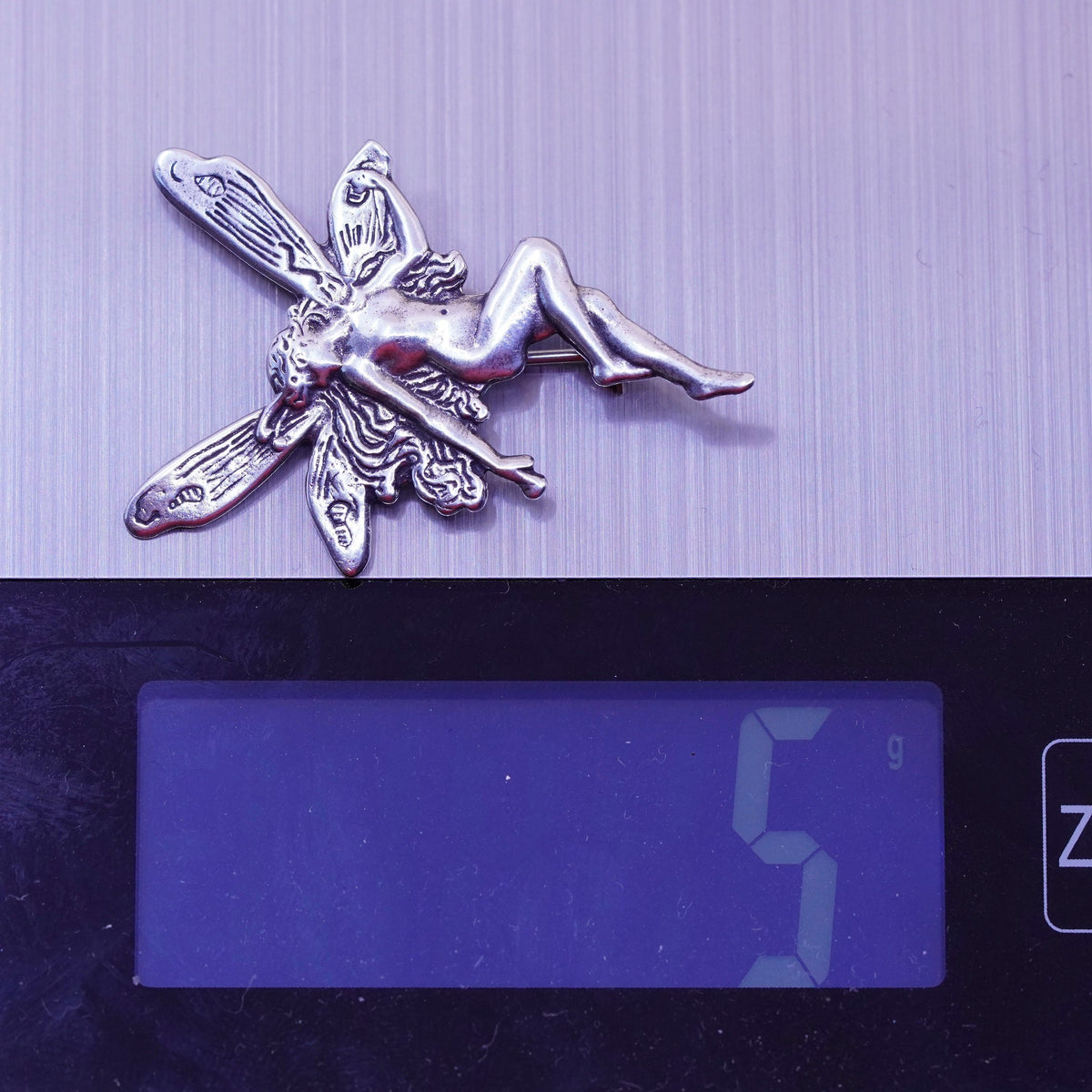 Vintage Sterling silver handmade brooch, 925 fairy pin
