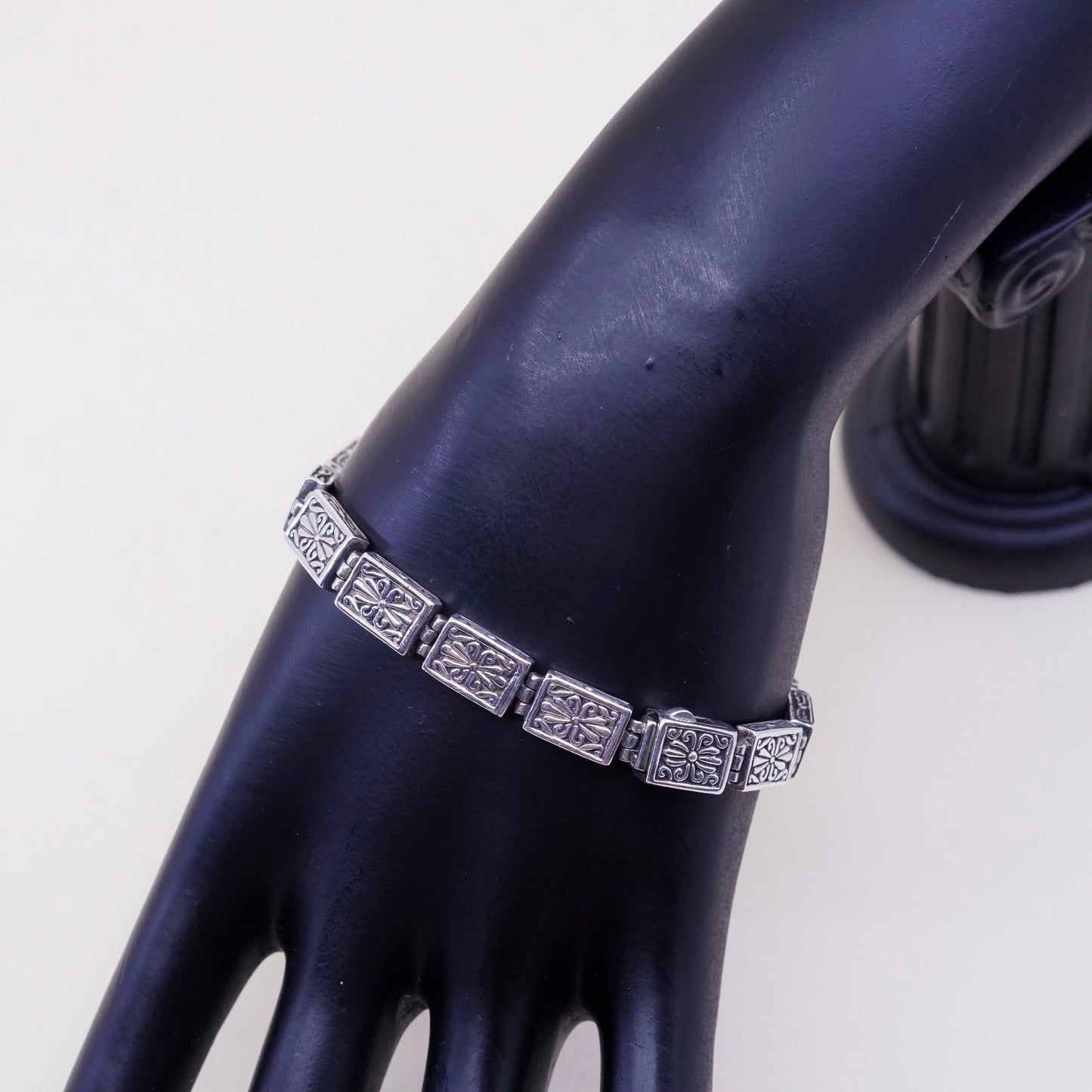7”, vintage Sterling 925 Silver chain, tennis Bracelet with swirl flower