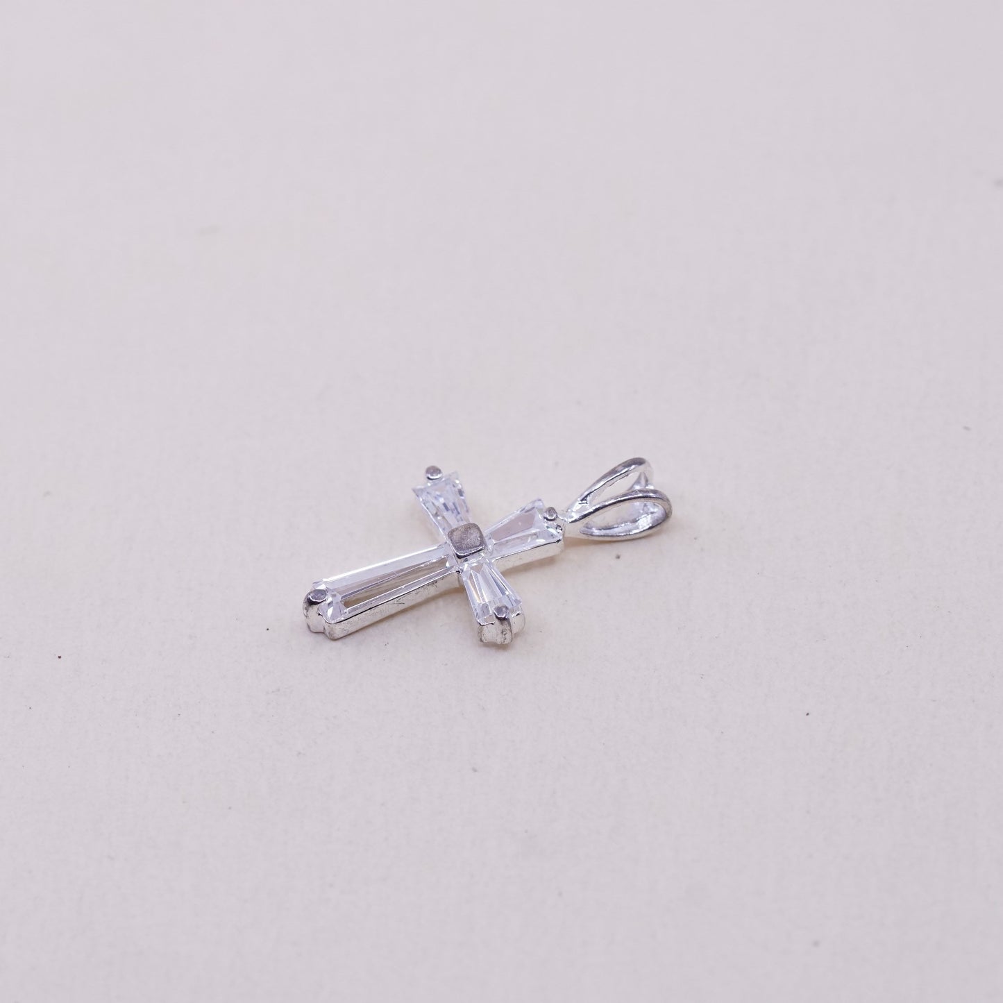Vintage sterling silver pendant, 925 cross handmade pendant with Cz