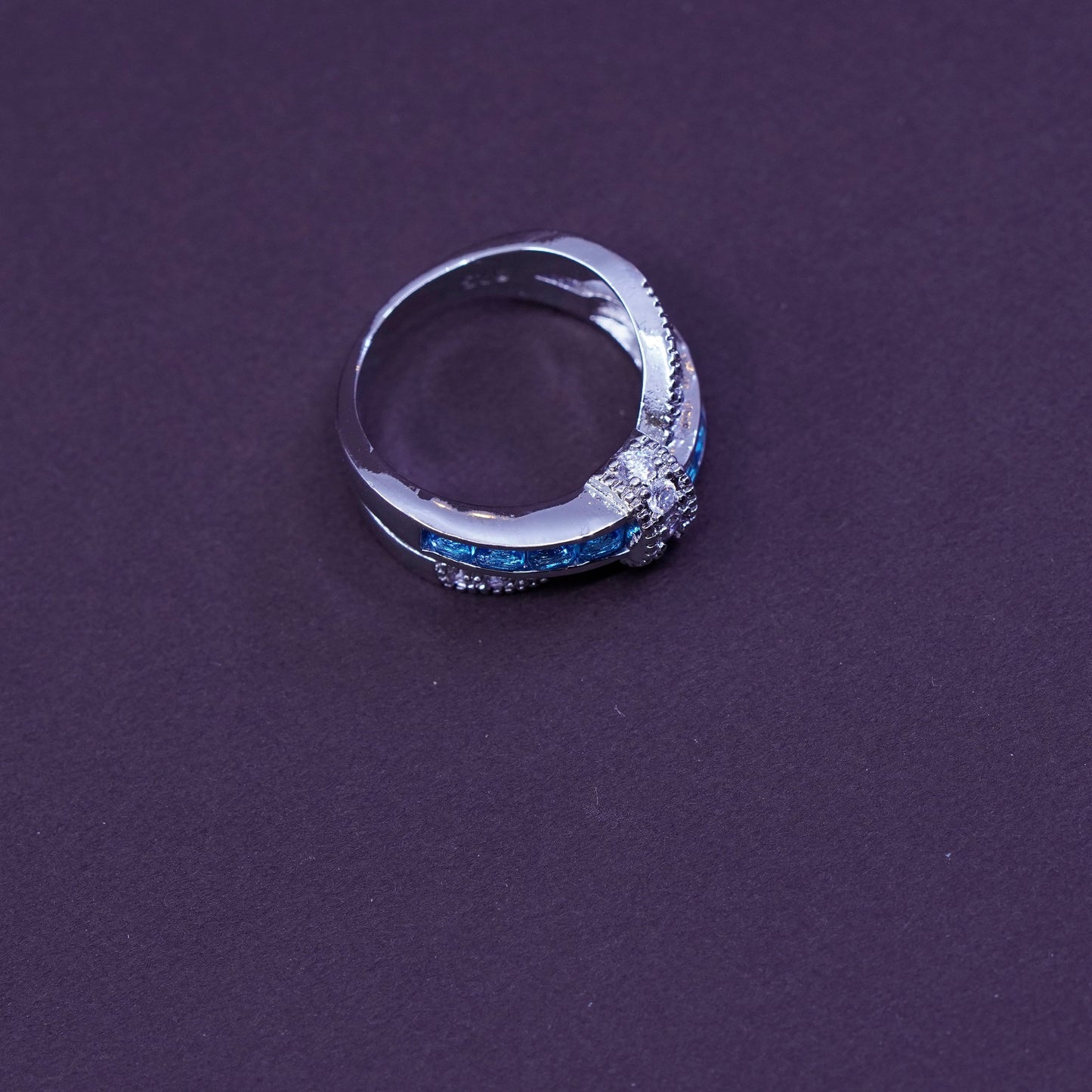 size 7, vintage Sterling silver handmade ring, 925 entwined band w/ topaz N cz