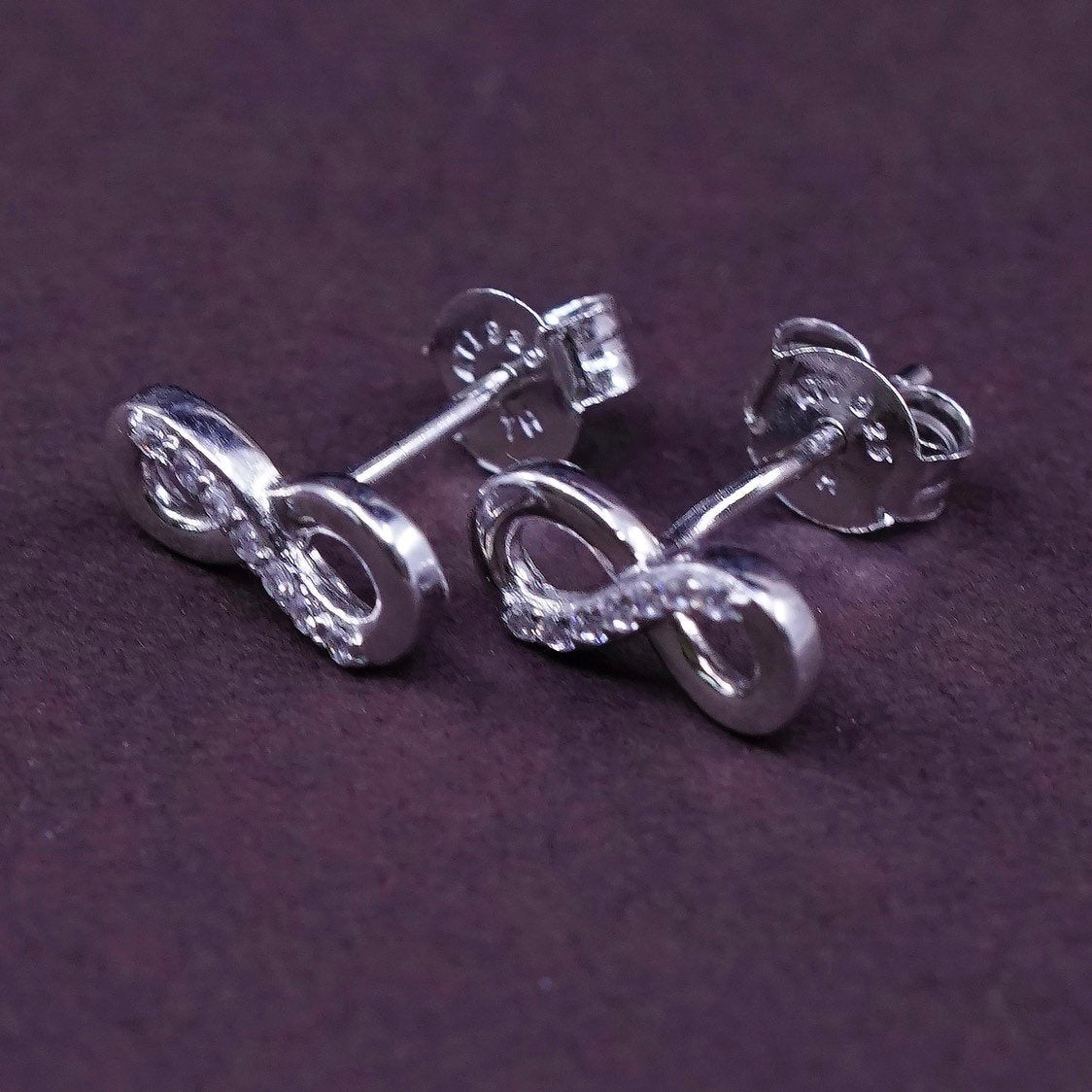 vtg Sterling silver clear infinity loop crystal studs, Swarovski earrings