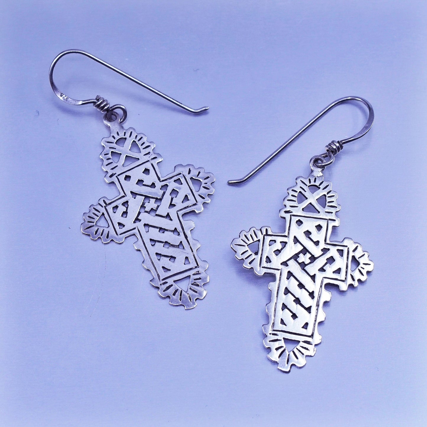 Vintage sterling 925 silver handmade filigree cross earrings