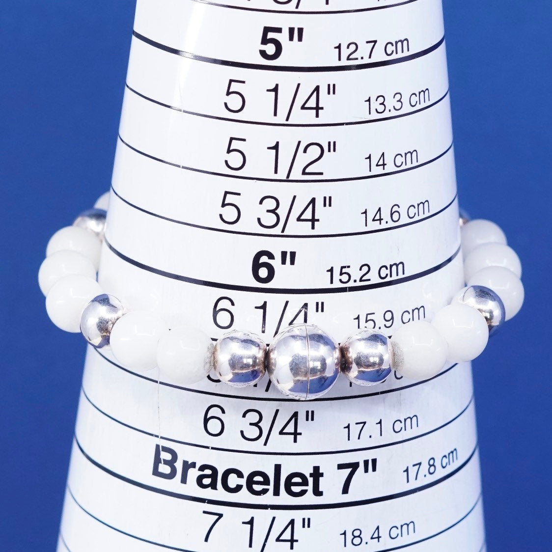 6.5", 7mm, vtg milor Sterling 925 Silver Handmade Bracelet w/ white quartz
