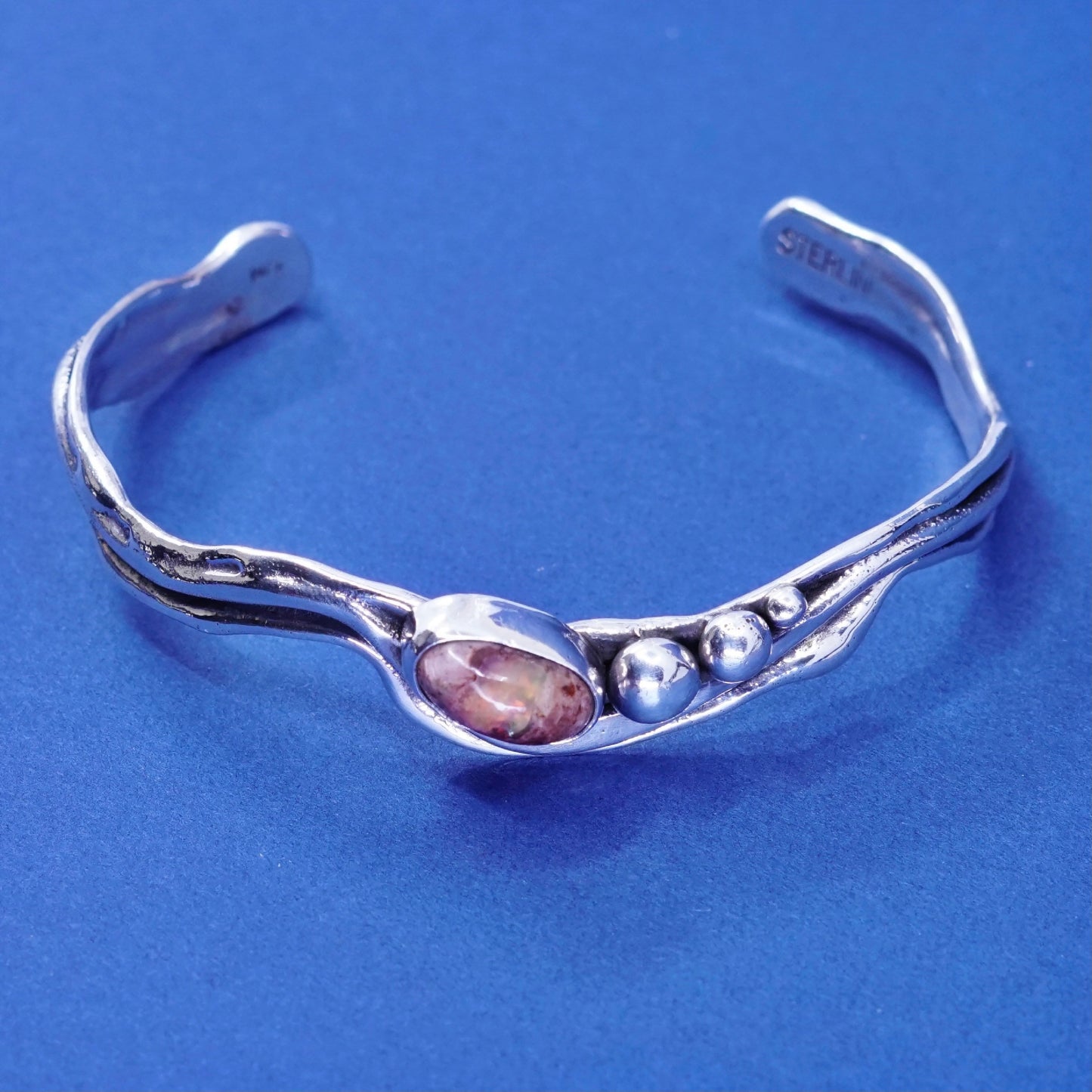 6.5”, lavish by TJM Sterling silver handmade bracelet, 925 cuff w/ natural opal
