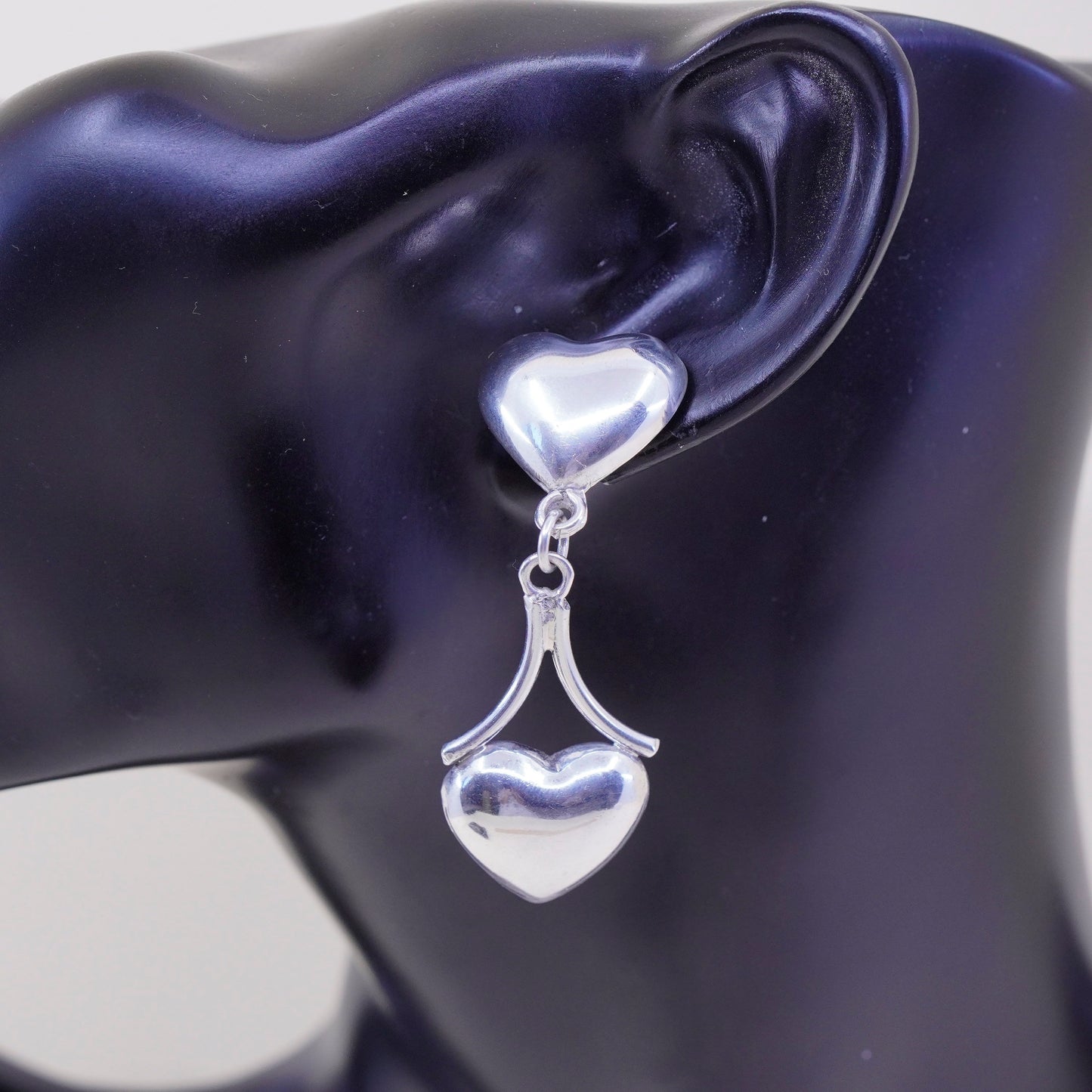 Vintage Sterling 925 silver handmade earrings with heart drops