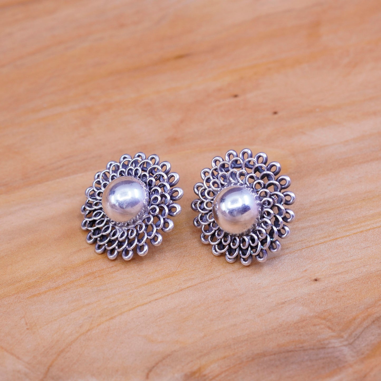 Vintage Sterling silver handmade screw back earrings, 925 flower