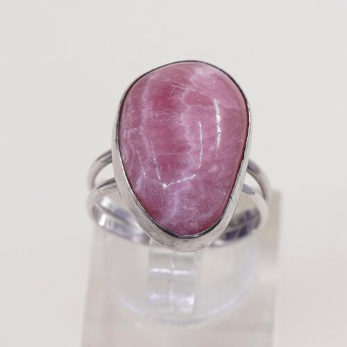 Size 5.25, Vintage sterling silver handmade ring, 925 silver With Pink agate
