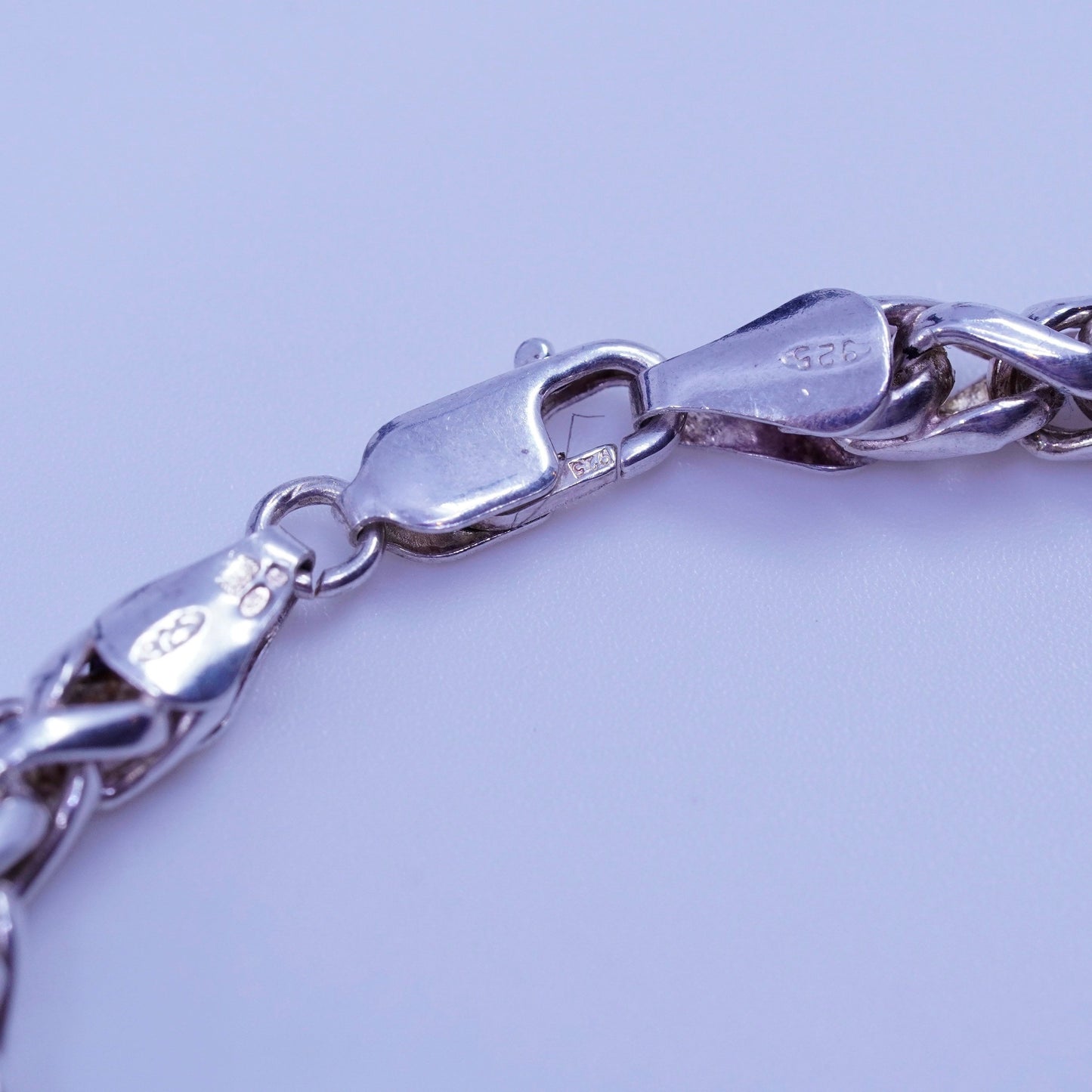 7”, Italy sterling 925 silver handmade bracelet, bold wheat chain