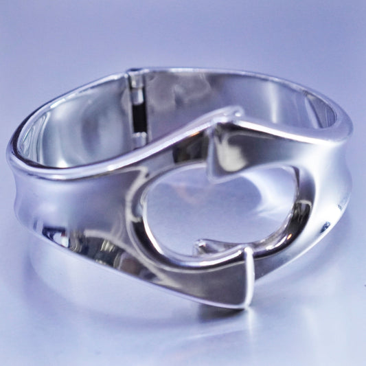 6.5”, Vintage Sterling 925 silver handmade bracelet, bold bangle w/ spring open