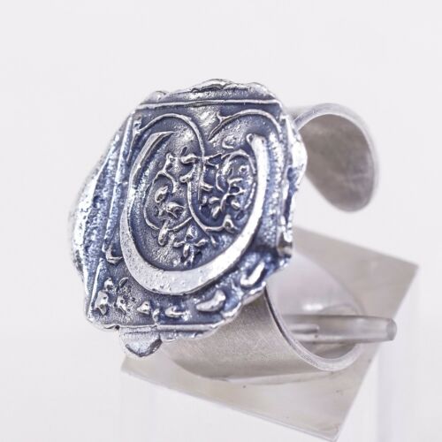 Sz Adjustable, Vtg Magics Sterling 925 Silver handmade Wax Seal Initial “C” Ring