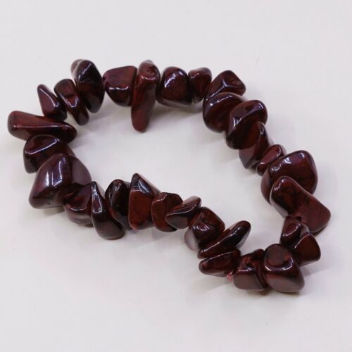 6.25” Vtg Handmade Bloodstone Nugget Elastic Bracelet