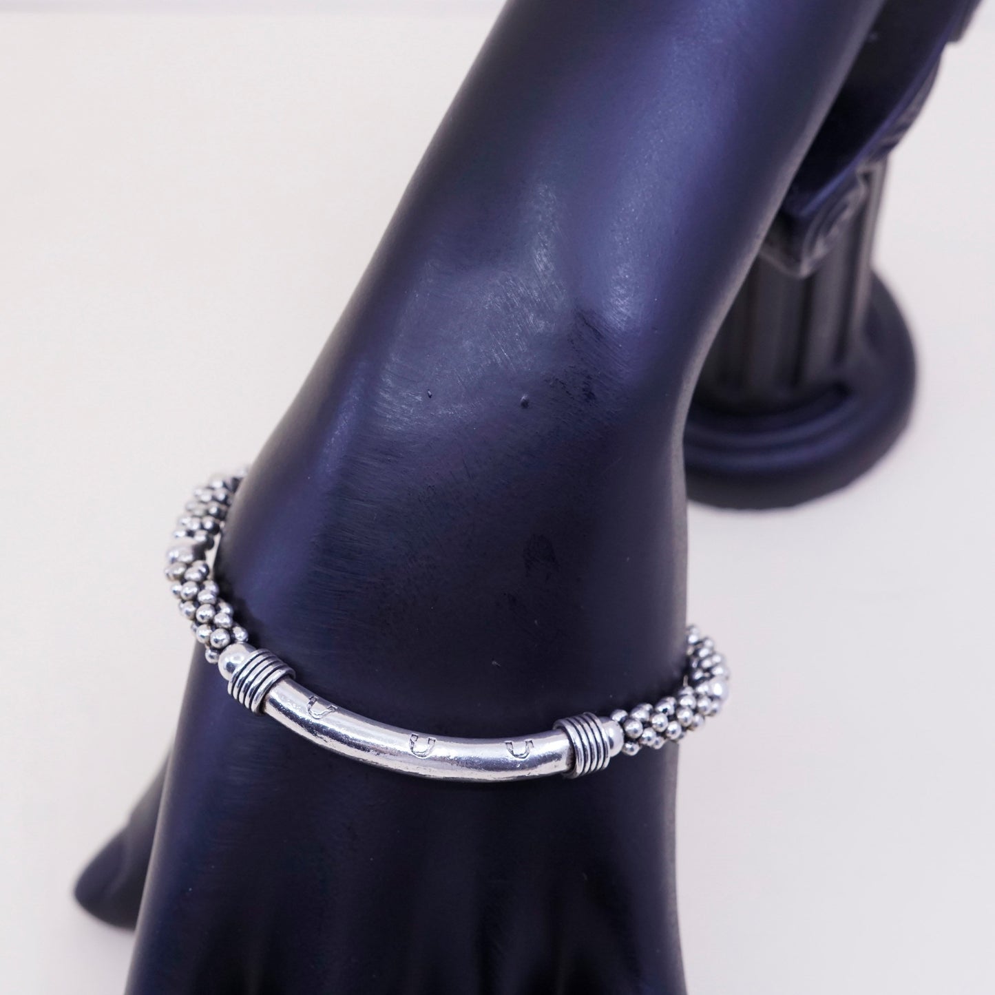 7”, vintage sterling silver handmade bracelet, bead 925 chain with bar