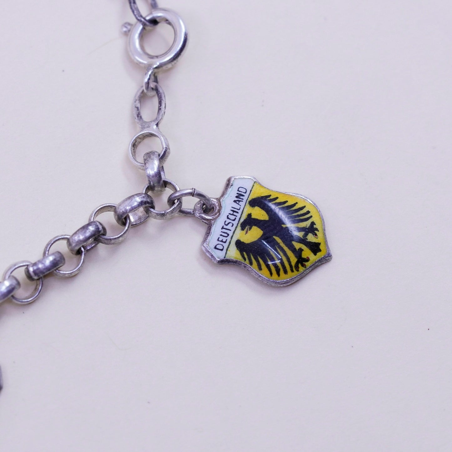 6.75”, sterling 925 silver circle chain bracelet world traveler 835 danish flag