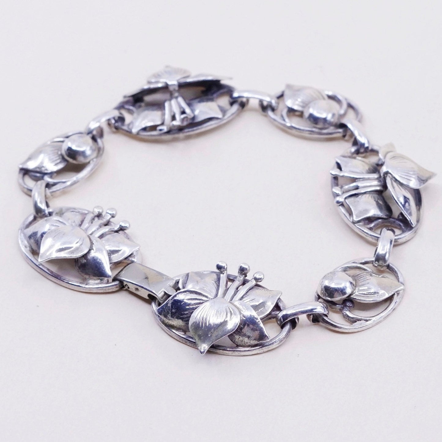 7”, Vintage Lang sterling silver bracelet, fine 925 flowers bracelet, jewelry