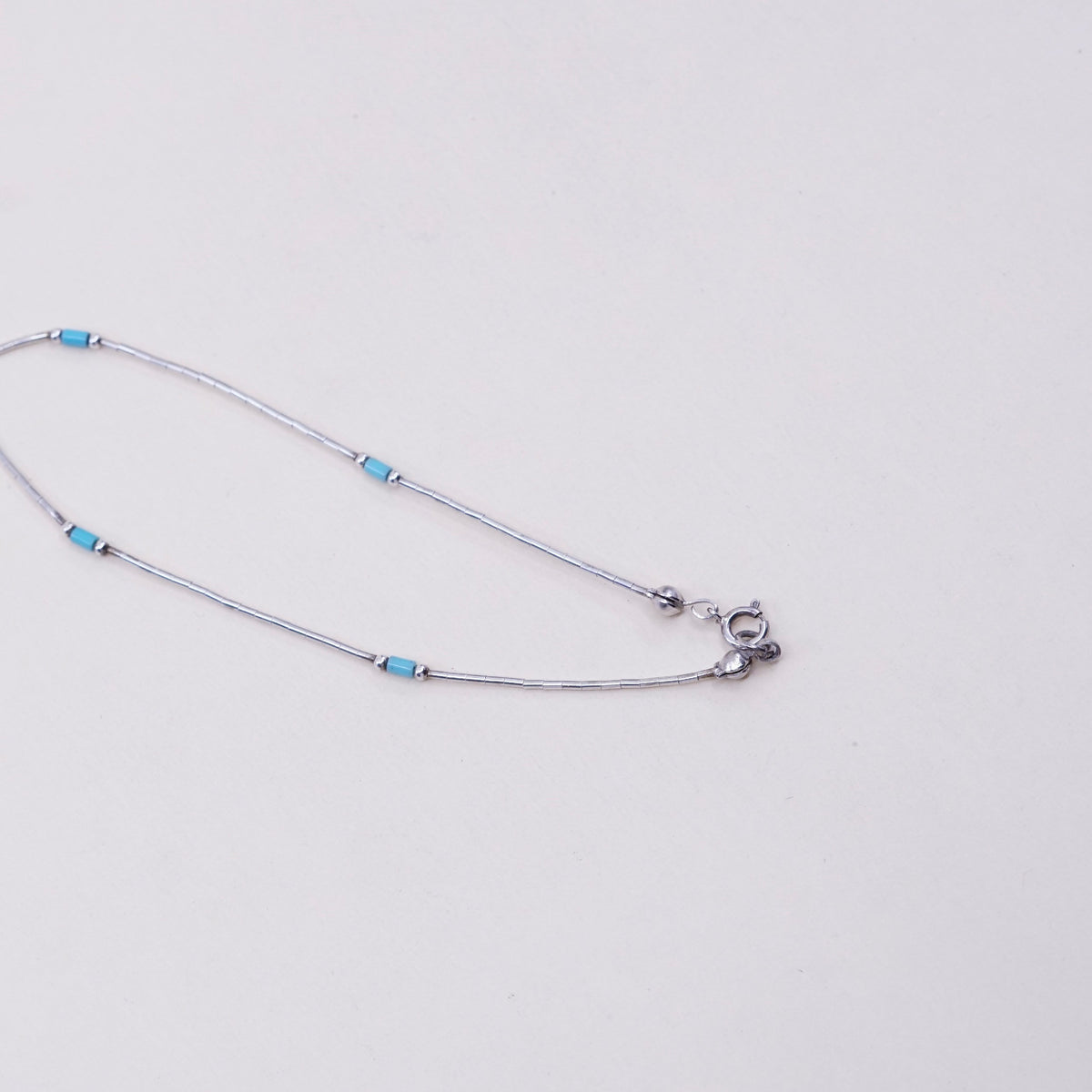 8.75”, sterling silver handmade bracelet, 925 liquid chain w/ turquoise beads