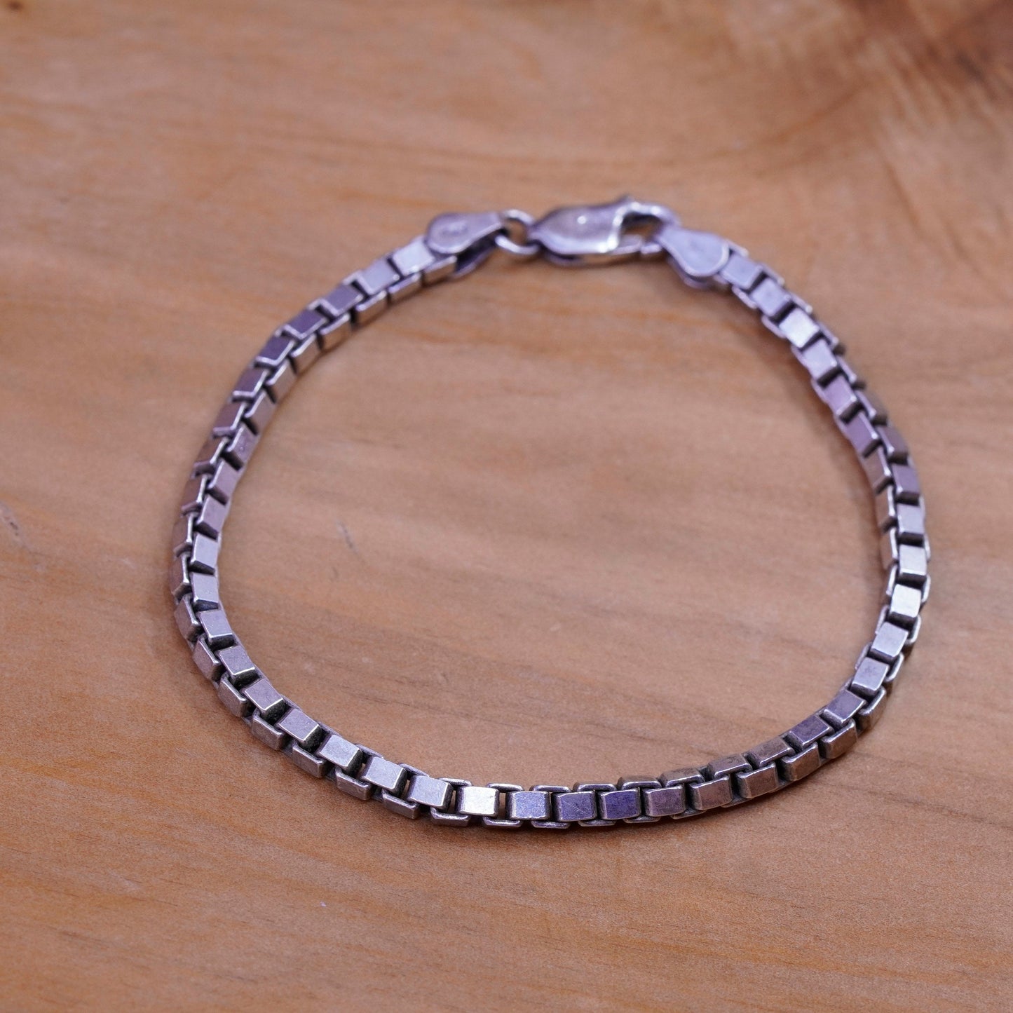 6.5”, 3mm, vintage Sterling silver handmade bracelet, Italy 925 box chain