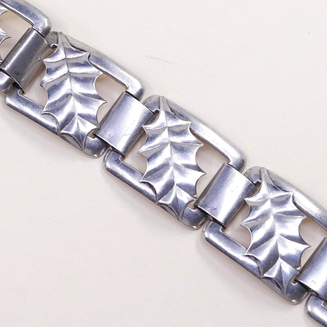6.25", VTG sterling silver handmade tennis bracelet, 925 bracelet w/ leaves