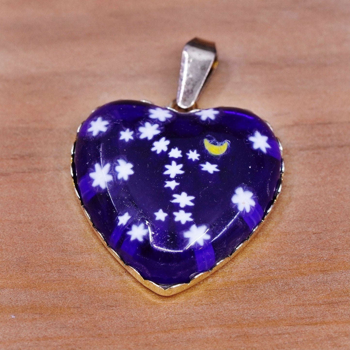 vermeil gold filled Sterling silver pendant, 925 heart blue artisan star glass