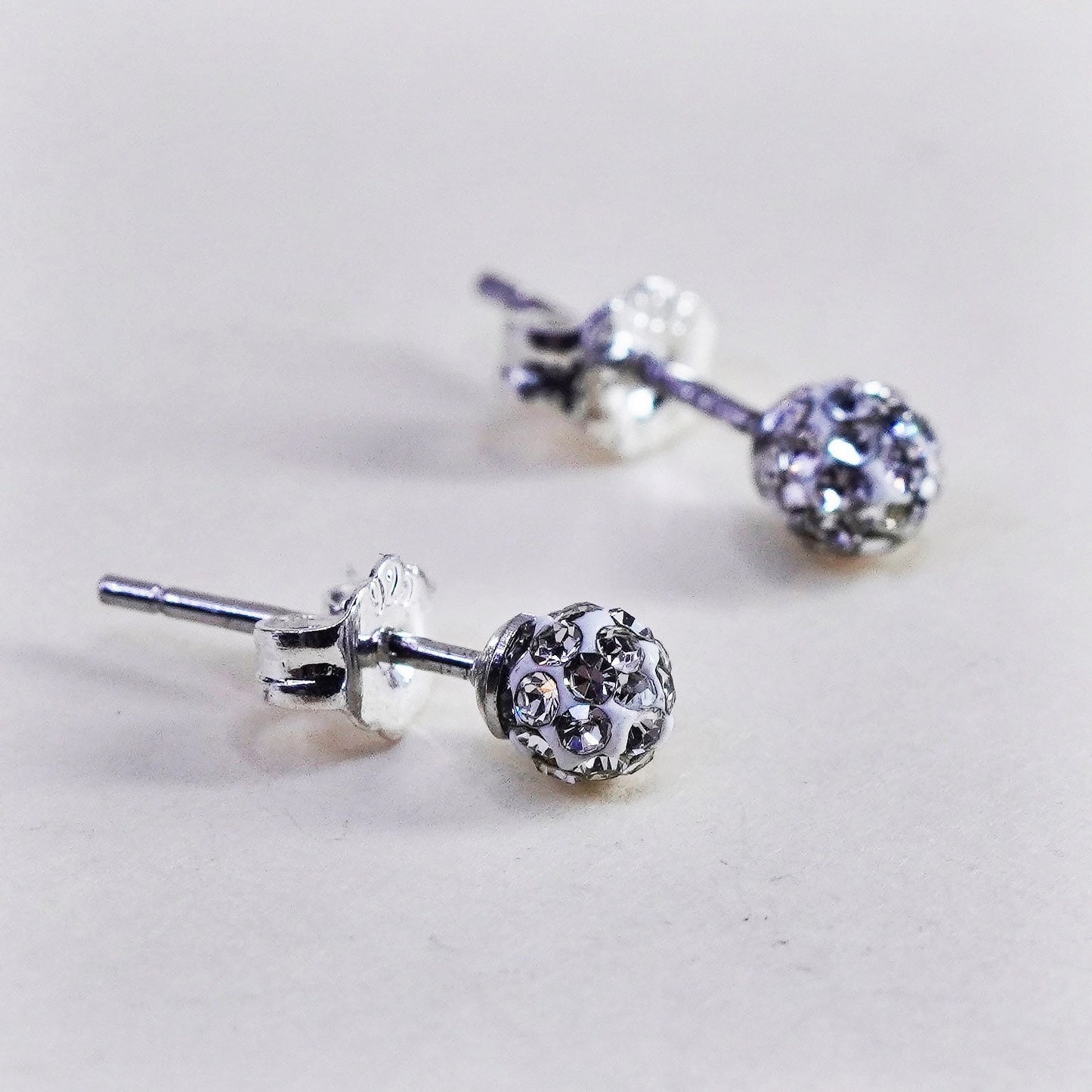 Vintage sterling silver handmade earrings, 925 silver studs with cluster cz