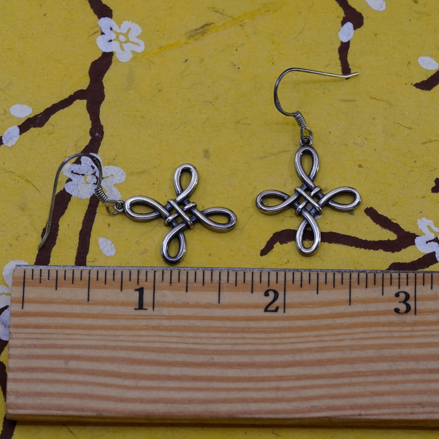 Vintage Sterling silver Irish Celtic knot handmade dangles, 925 cross earrings