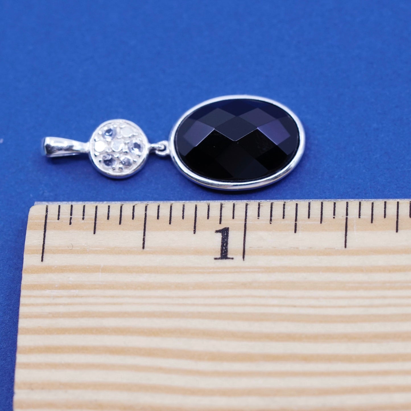 Vintage Sterling silver handmade pendant, 925 with oval obsidian
