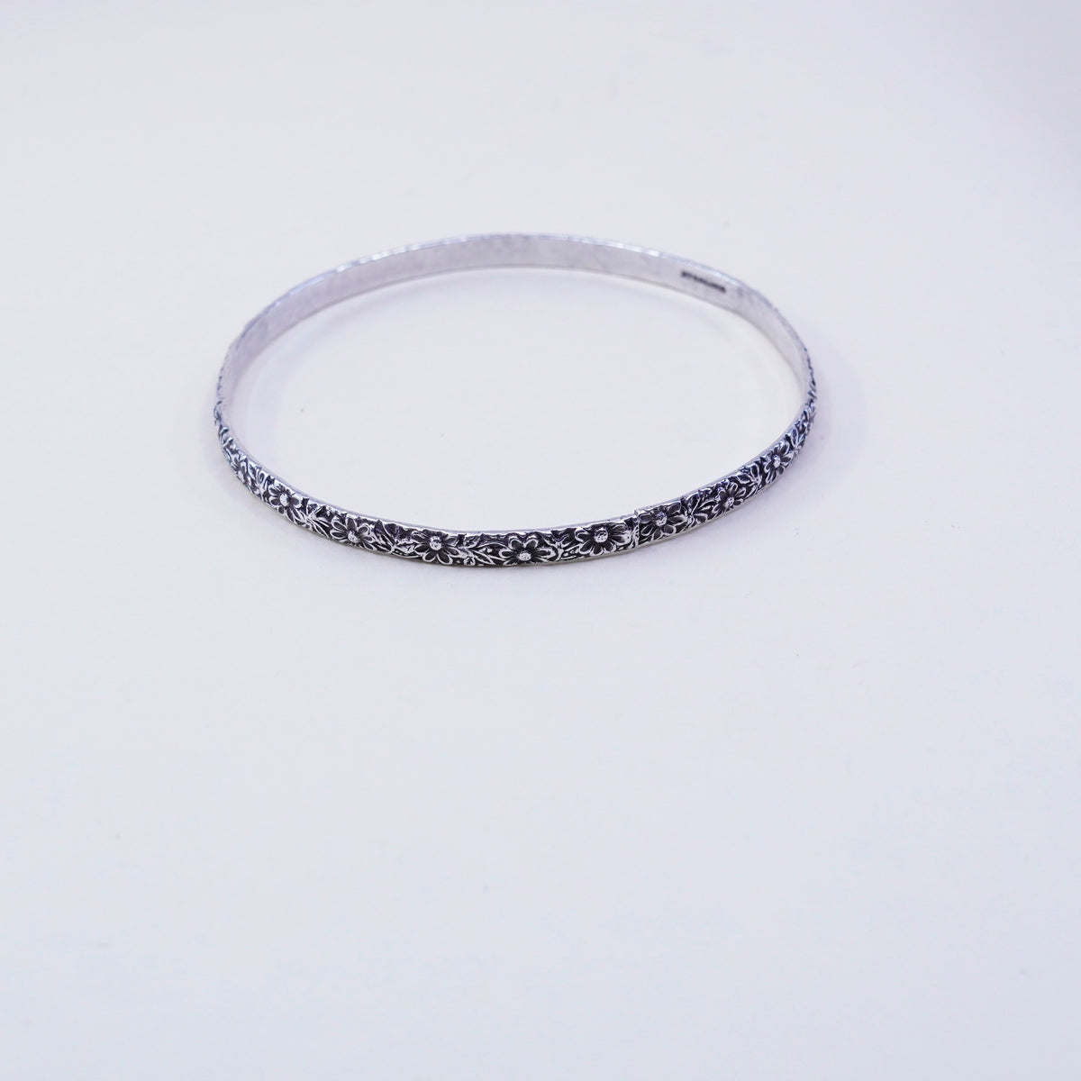 8.25”, vintage sterling 925 silver handmade floral textured bracelet, bangle