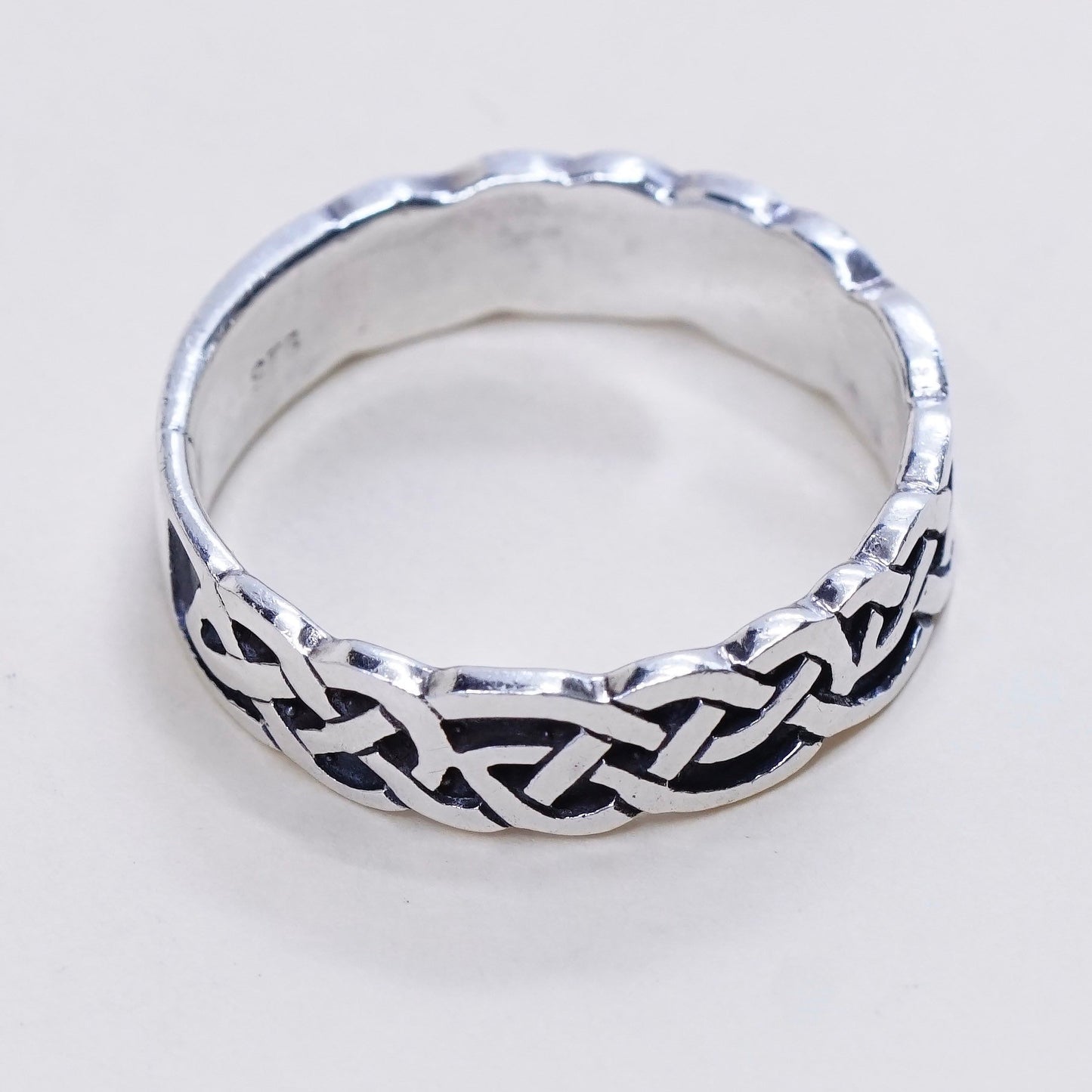 Size 12.25, vtg A8 Sterling 925 silver handmade ring band with woven texture