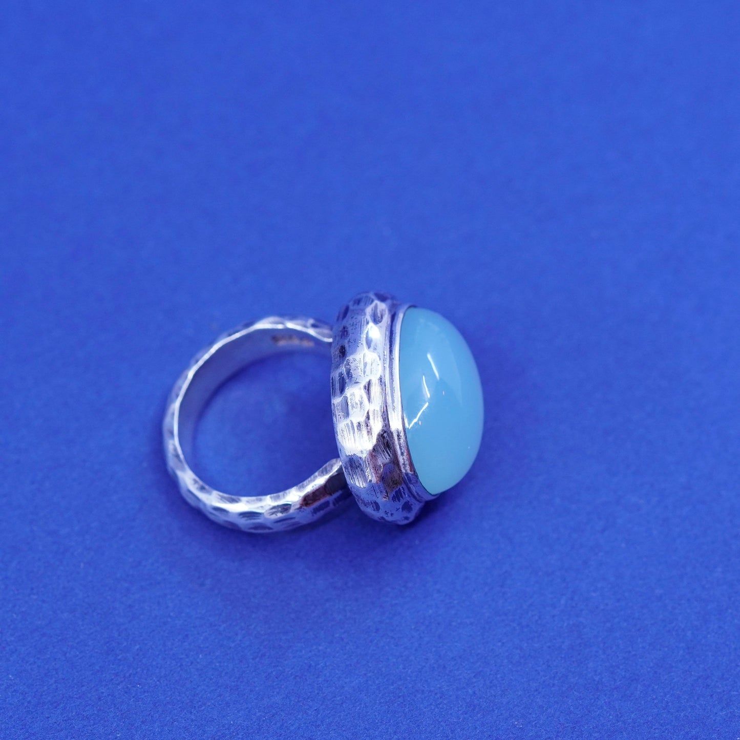 Size 6, Doug Paulus DP Sterling silver ring, India hammered 925 ring Aquamarine