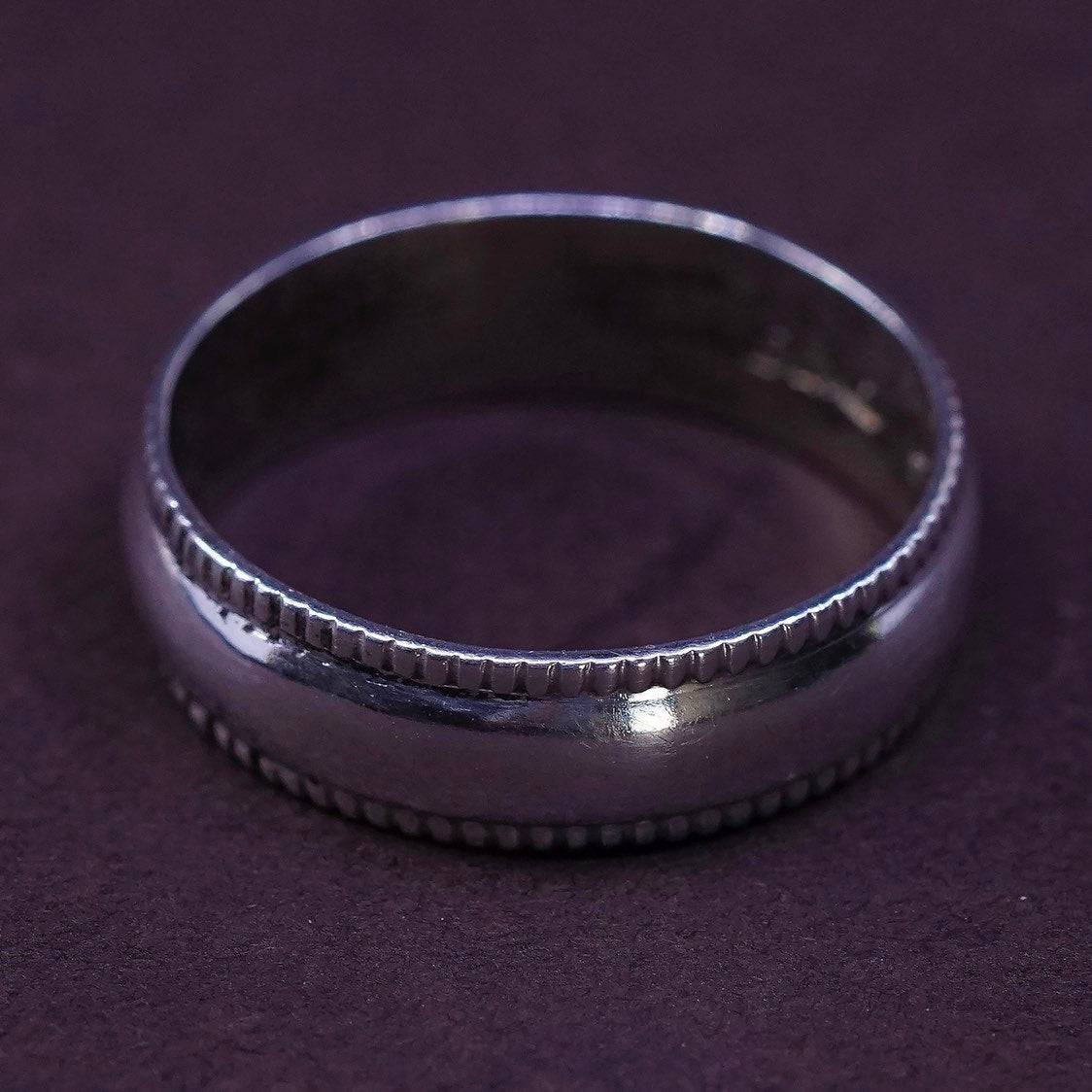 sz 7.5, vtg Sterling silver handmade ring, 925 band w/ rope cable
