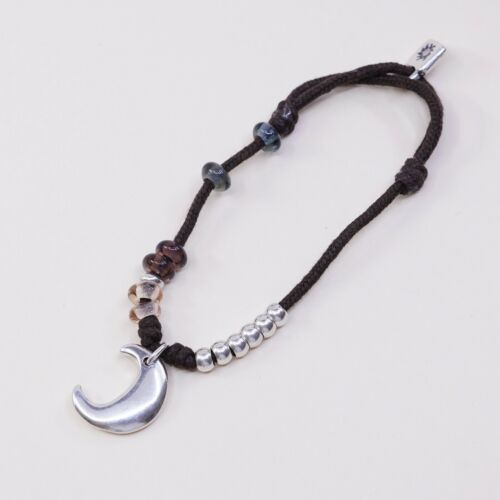 Size Adjustable, Vtg uno de 50 Handmade Bracelet W/ Brown Thread N Moon Charm