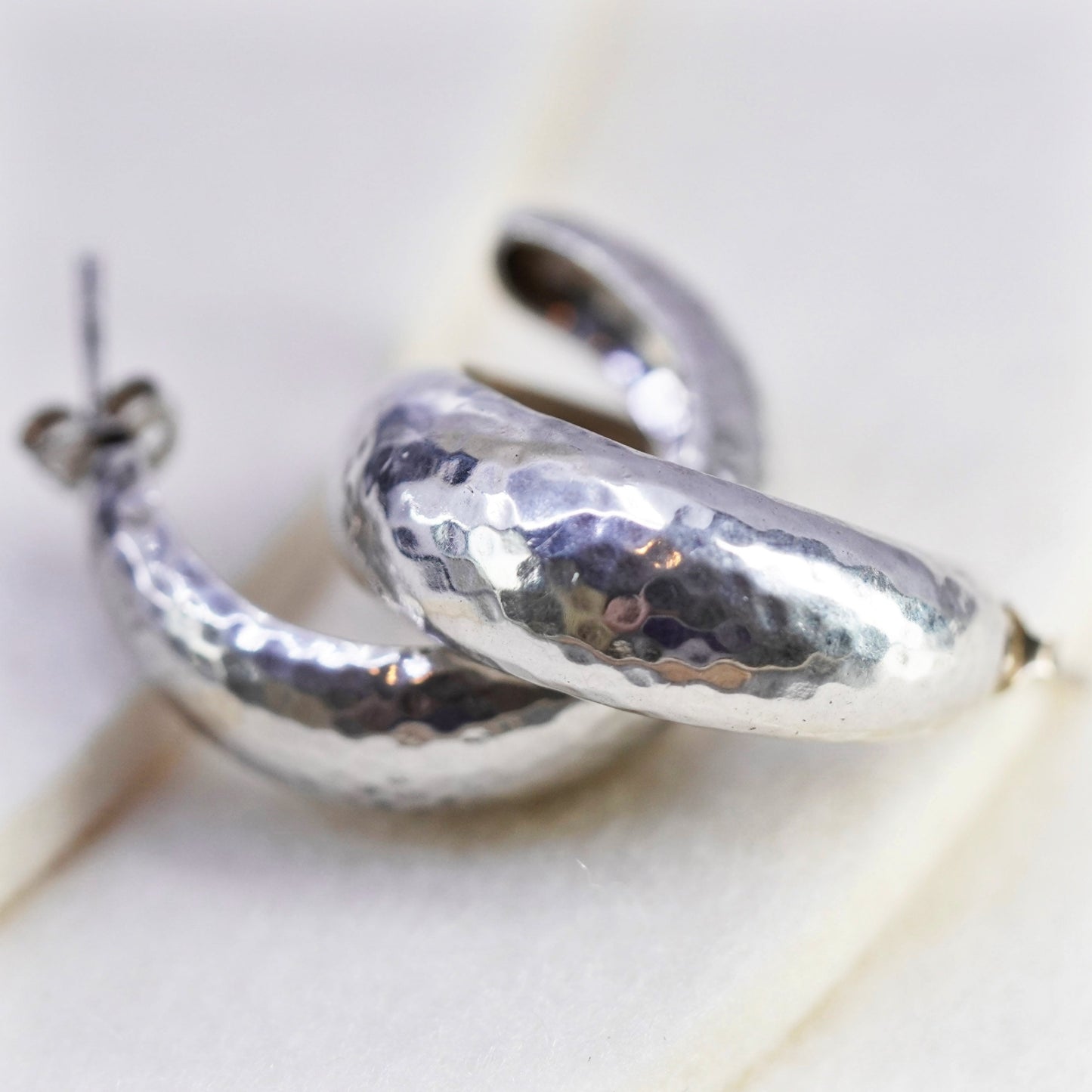 1”, silpada Simple thick Sterling 925 silver handmade hammered hoop earrings
