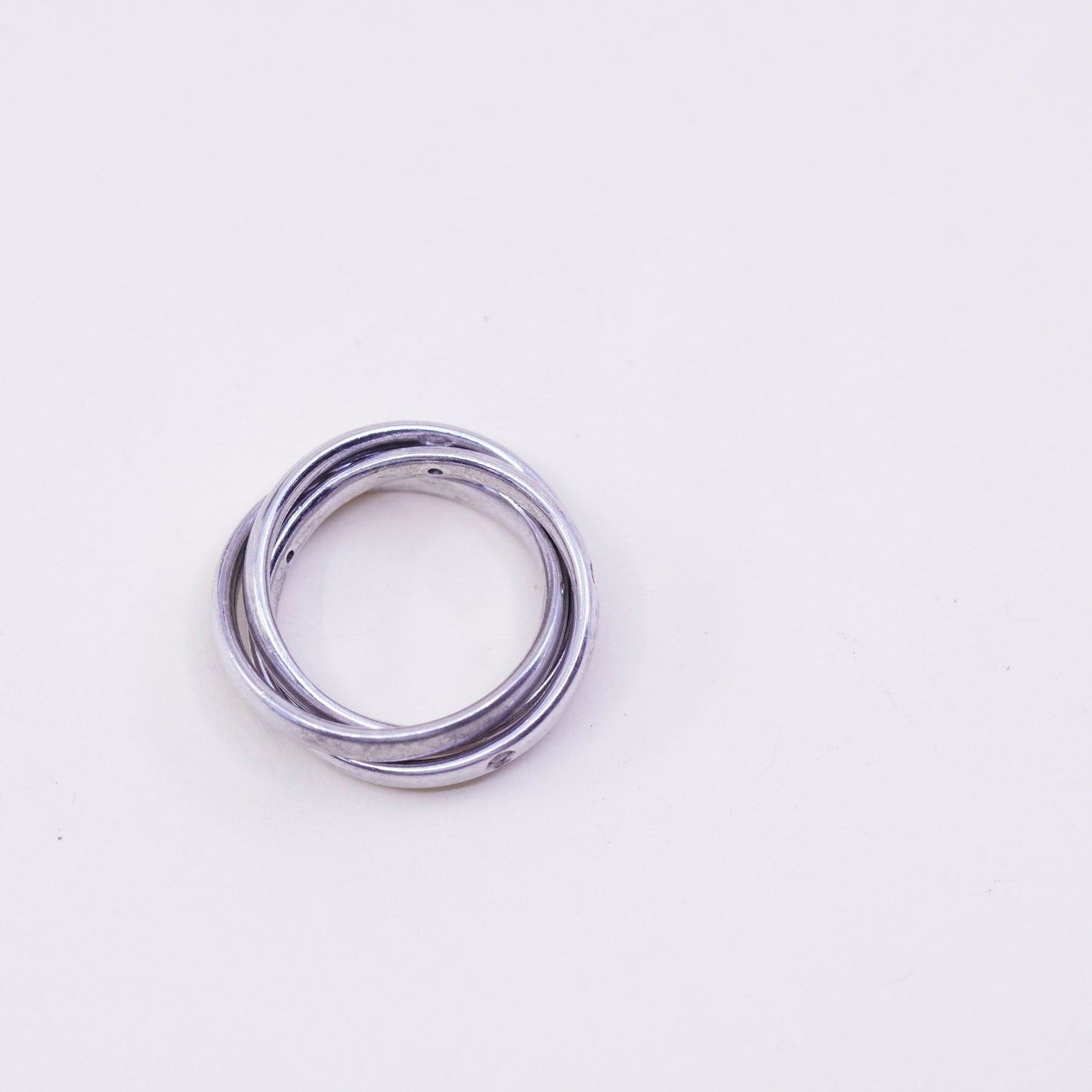 Size 4.5, vintage Sterling silver entwined band with round Cz, 925 ring, stamped 925