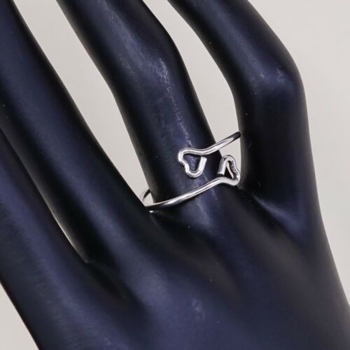 Size 7, Vtg Sterling Silver Handmade Ring, 925 Silver Band W/ Double Heart
