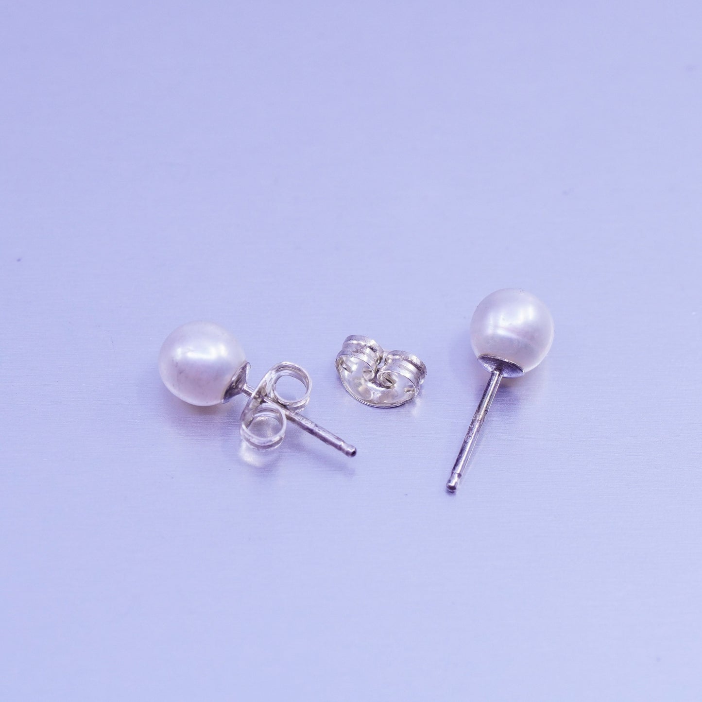Vintage Sterling 925 silver handmade earrings, studs with pearl