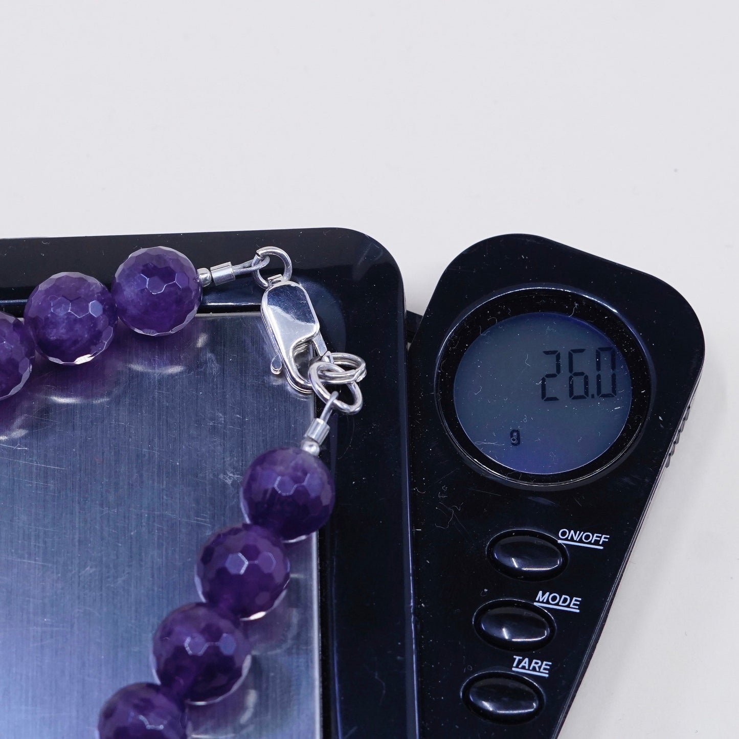 7.5” Vintage Sterling 925 silver handmade bracelet, natural amethyst beads