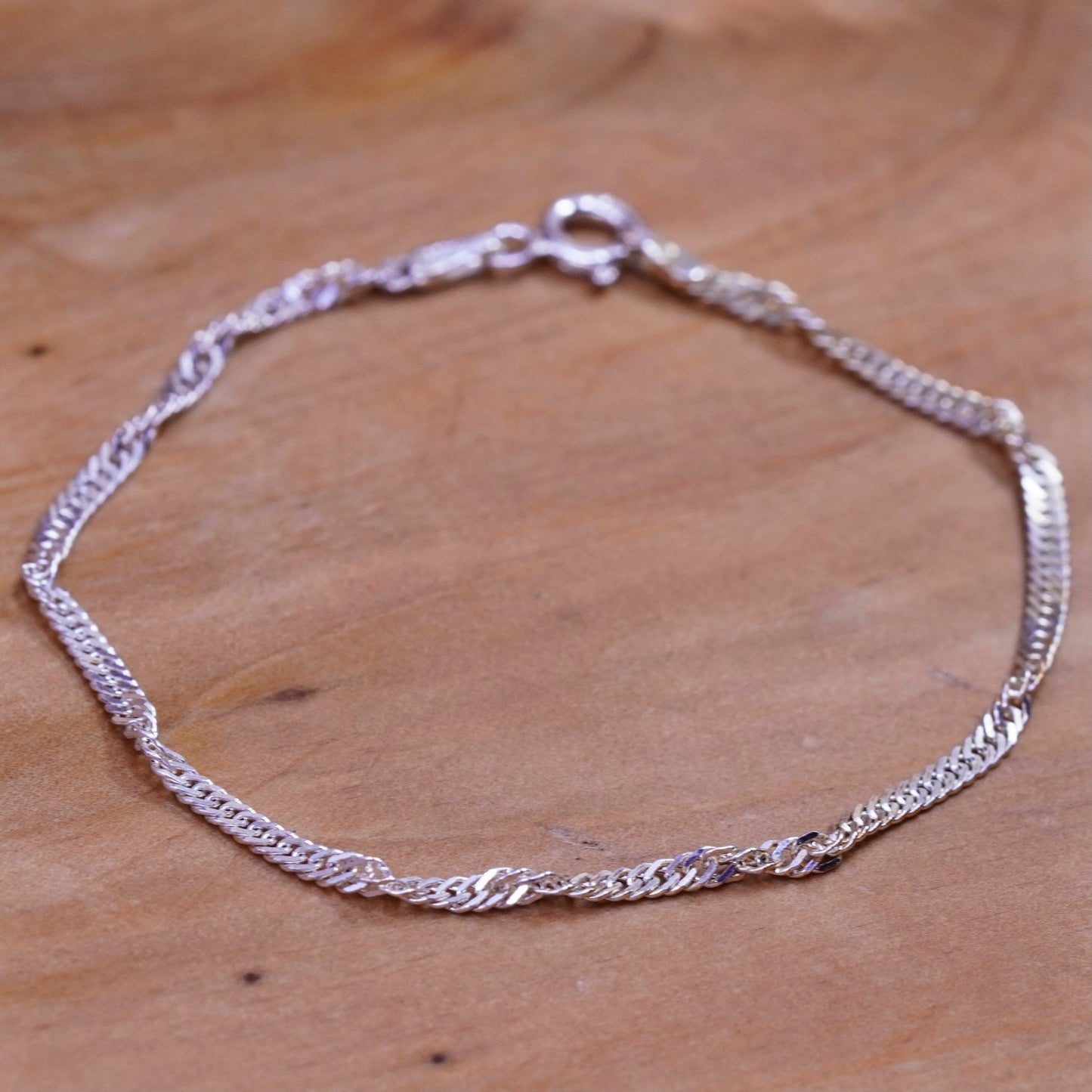 6.5”, vintage Sterling silver handmade bracelet, Italy 925 twisted curb chain