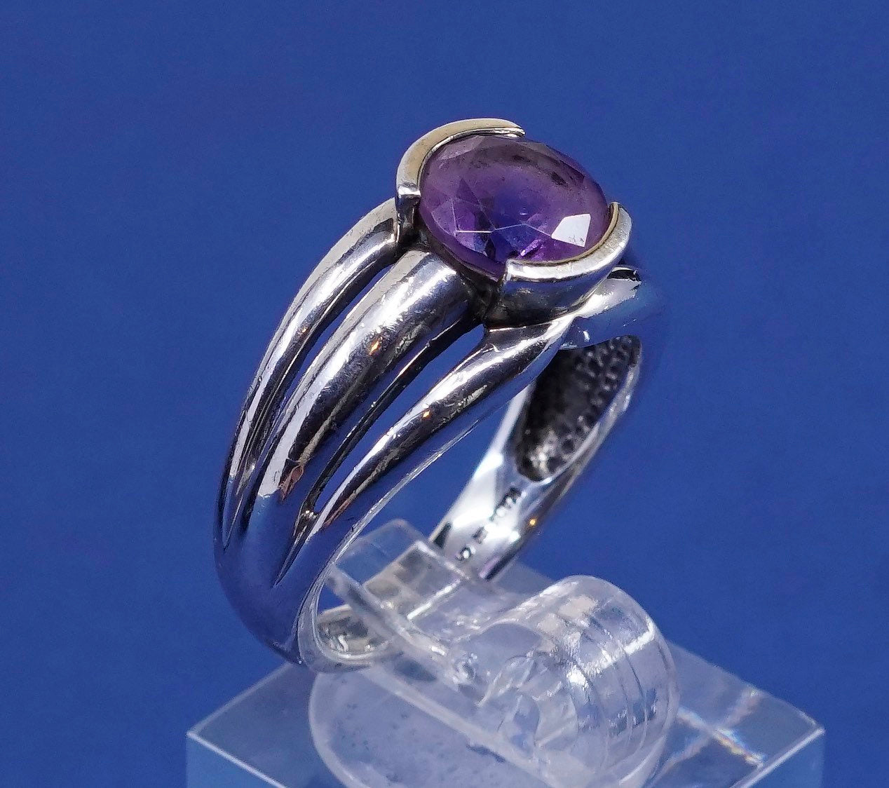sz 8.5, vtg Sterling silver handmade 925 w/ amethyst ring